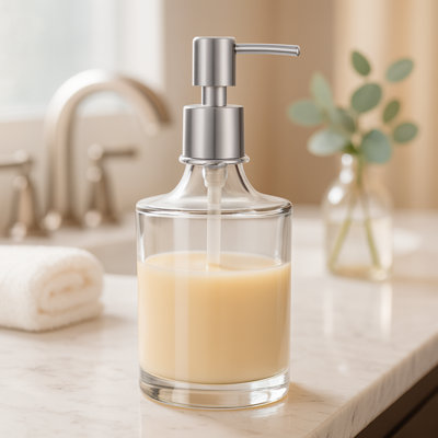 Distributeur de savon rond 10 oz Oggi - Pompe chromée