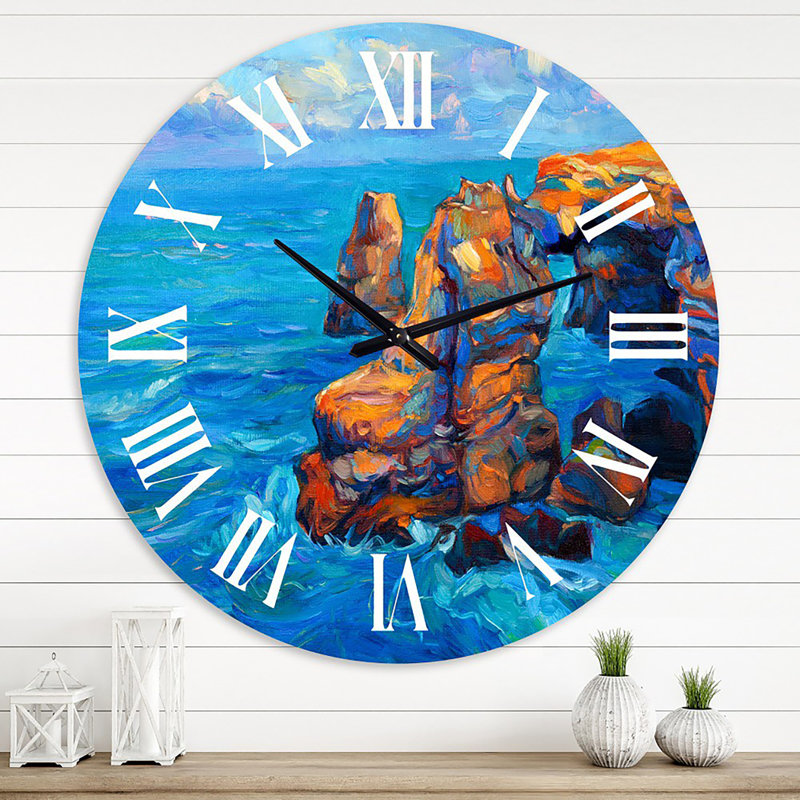 Cliff by the Blue Ocean - Horloge murale nautique et côtière, Grand
