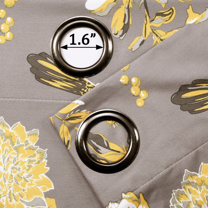 Gray and Yellow Floral Blackout Grommet Curtain Panels for Kids