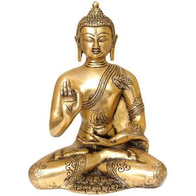 Statue de Bouddha en laiton 9 po Vitarka Mudra - sculpture de méditation faite à la main, décor spirituel indien, décoration de salle de yoga