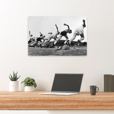 1960S Runners Leaving Starting Blocks Back View Of Starting Line Track & Field Foot Race Classic Retro Vintage Wall Art