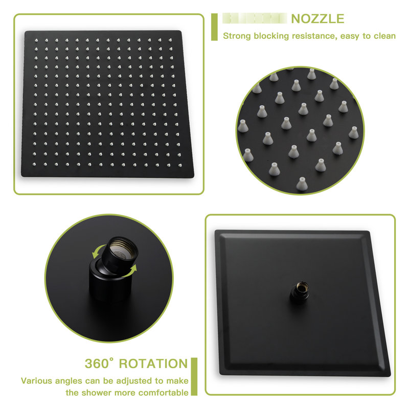 12 Inch Ceiling Mount Shower In Matte Black With Waterfall Tub Spout Attachment - Square Rainfall Head, Handheld Shower, Valve, Easy Installation & Sanitary Practices Kit Including 12" Procedures