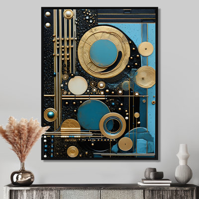 Collage Art nouveau bleu clair doré - décoration murale géométrique