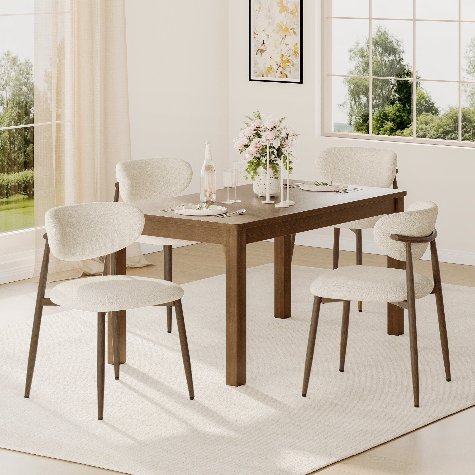 Metal Upholstered Side Chair Dining Chair (Set of 6)