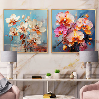 Orchidées bleues abstraites Euphoria I - ensemble de 2 orchidées carrées