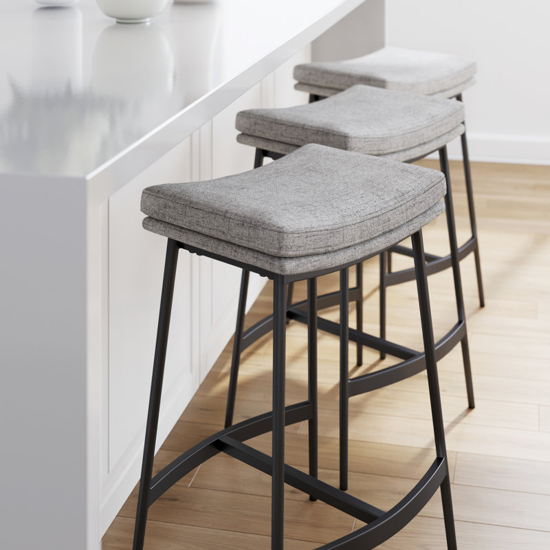 Upholstered Counter Height Saddle Bar Stool, 1, Gray