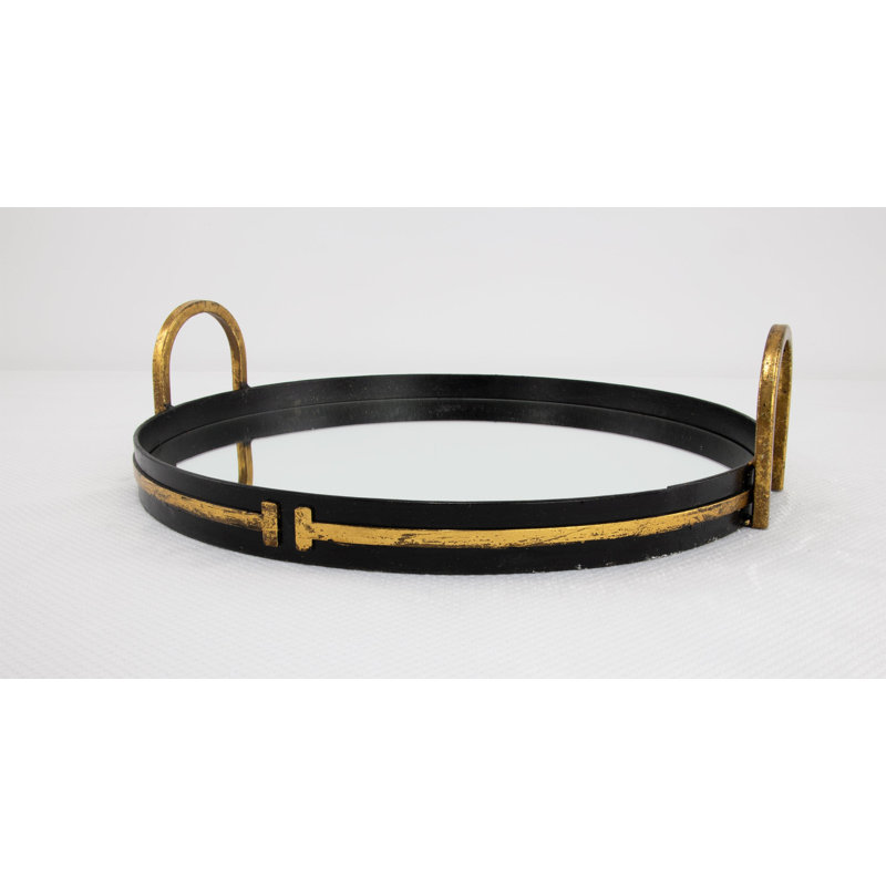 Tiffany Round Decorative Tray, Black/Gold