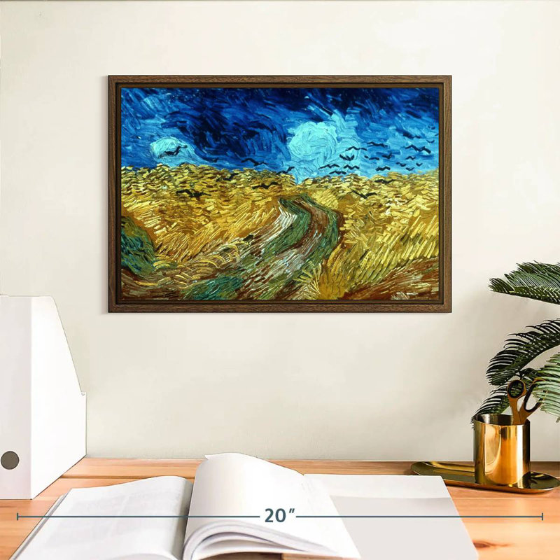 Champ de blé avec corbeaux 1890, 13 po x 9 po, Cadre flottant noyer