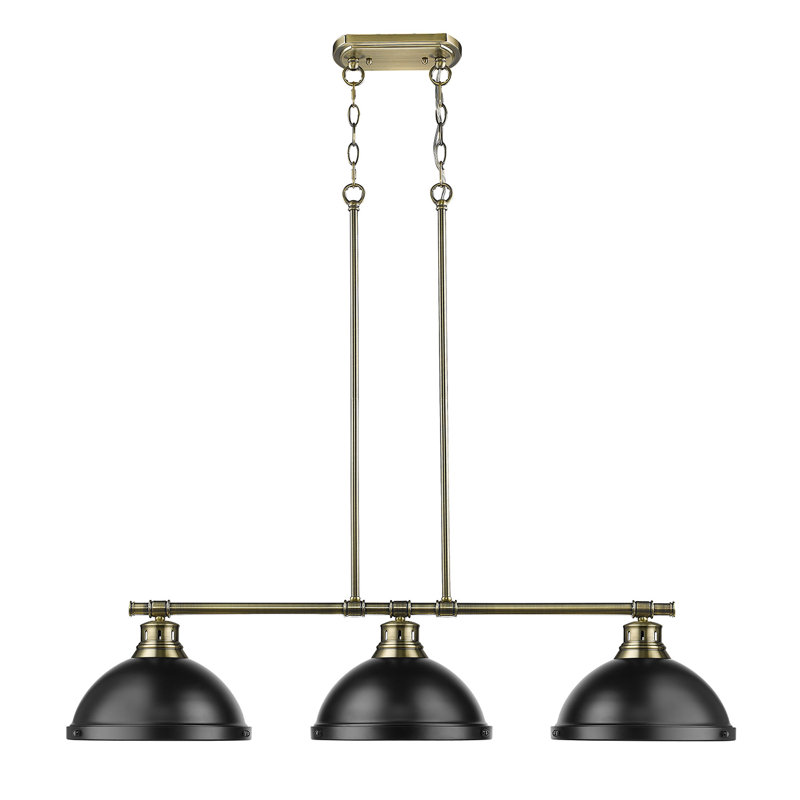 Luminaire suspendu en forme de dôme à 3 lumières pour îlot de cuisine Drakeford, Aged Brass, Matte Black