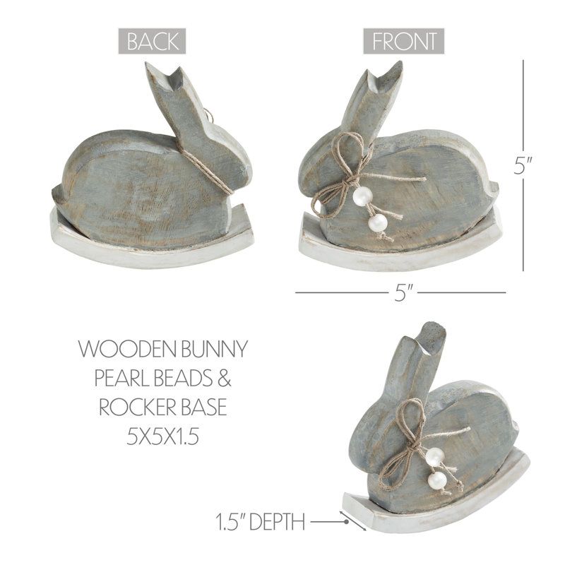 Lapin en bois Bunny Hop avec perles et base à bascule, H 5 po x l 5 po x P 1,5 po