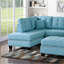 Ensemble de salon modulaire contemporain bleu avec méridienne réversible et coussins en polyfibre 3 pièces