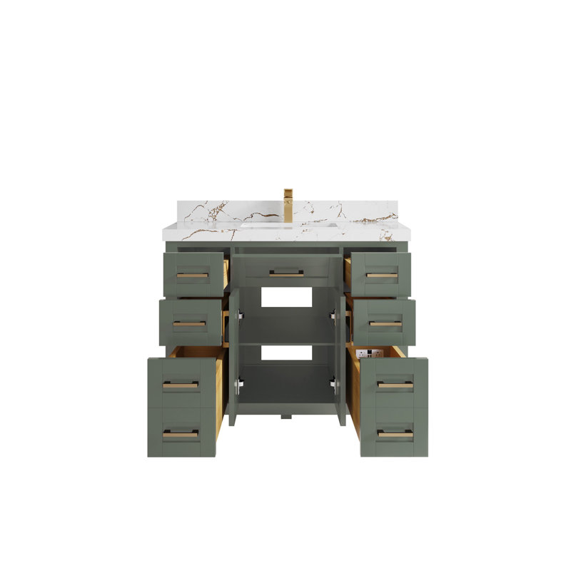 Cambridge 42 In. W X 22 In. D Single Sink Bathroom Vanity In Evergreen With 2 In. Quartz, Viola Brown