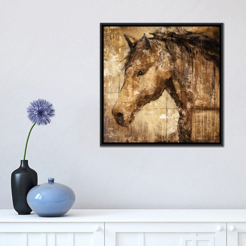 « cavalier », reproduction sur toile, H 18 po x l 18 po x P 1,5 po, Toile encadrée noire, Pas de tapis