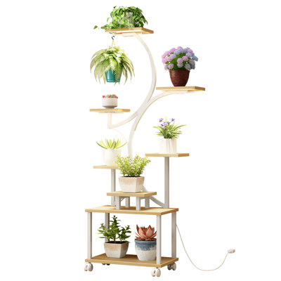 62" Tall Plant Shelf With Timer-Enabled Three Lights, 8 Pot Stands For Indoor Storage In Living Room Tiered Stand Adjustable Grow Stable And Metal Frame Gardening Bedroom