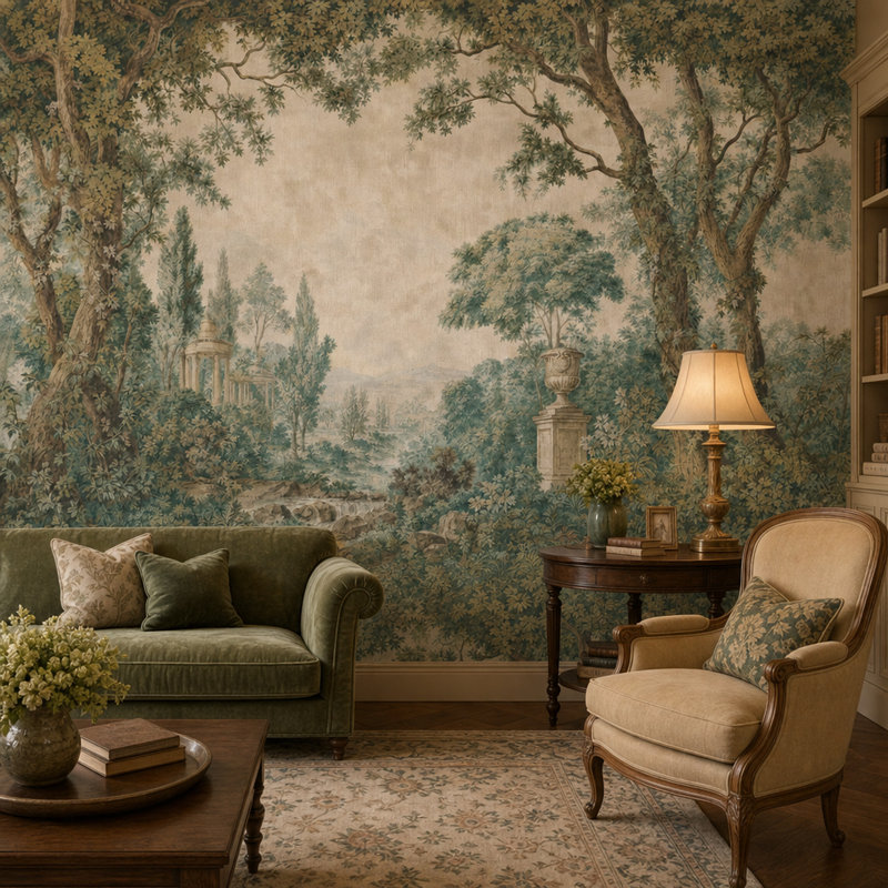 Décoration murale rétro pastorale de paysage pastel, 120"x96", Non-Woven Nonpasted