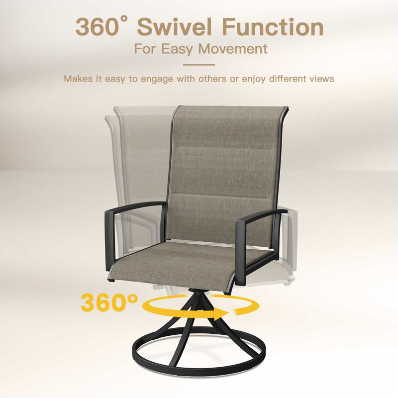 63" Round Patio Dining Set For 8 With Swivel Chairs, Black/Brown