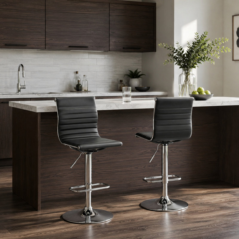 Tabouret à hauteur réglable Adlina, Argent, Noir