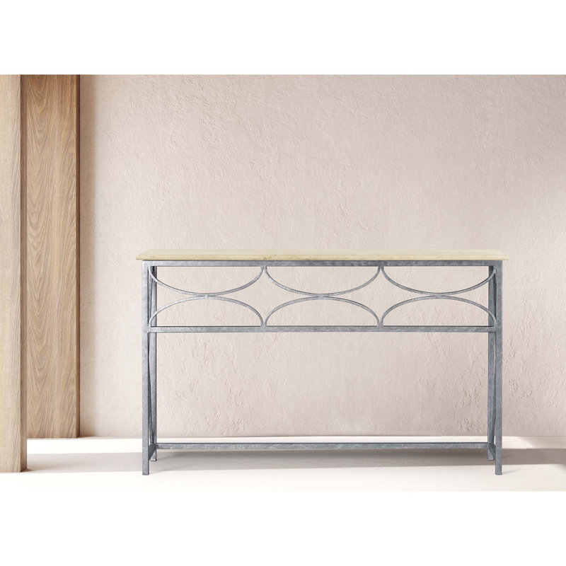 Diamond Console Table, Lite Travertine, Deep Ocean