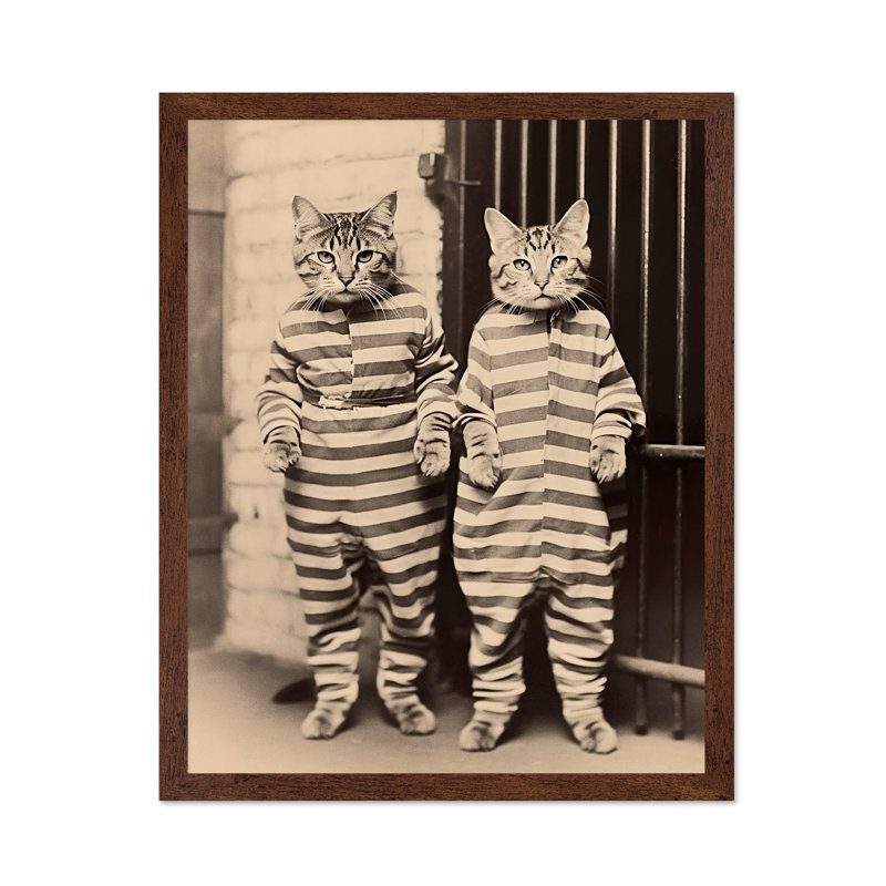 Chats en Prison, Poster, 08"H x 10"W, Brown Framed