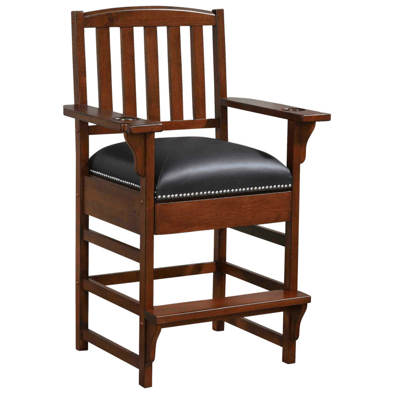 American Heritage King Chair - Padded Seat, Armrests, Built-In Cup Holders, Billiard Cue Notches & Hidden Storage Drawer, Suede