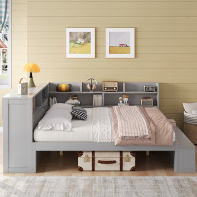 Full Size Storage Daybed With Storage Cabinets And Charging Station, Solid Pine Sofa Bed, Space-Saving Guest Bed With Shoe Rack, Usb Port & Power Outlets For Bedroom Or Living Room