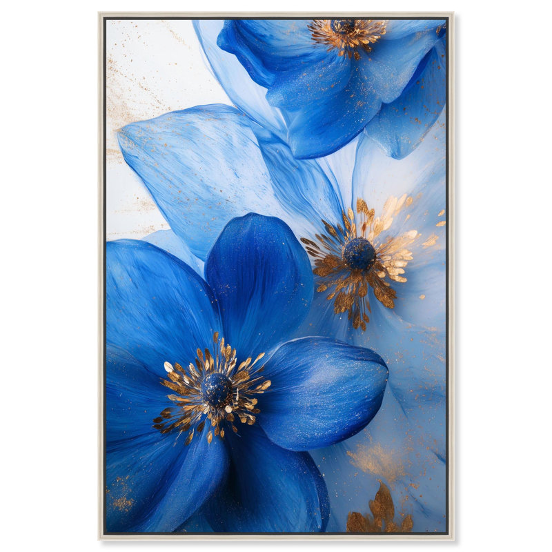 «Twilight Teal Tint I Canvas Flower», art mural , Encadrement argenté, H 16 po x l 11 po