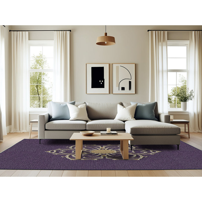 Tapis mauve / doré Power Loom, Rectangle 6 pi x 9 pi
