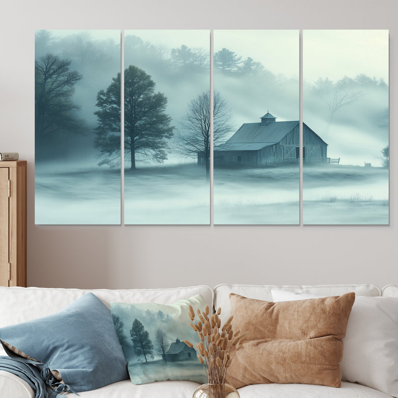 «Blue Misty Dawn Farmhouse III», ensemble de reproductions d'art mural, H 28 po x l 48 po