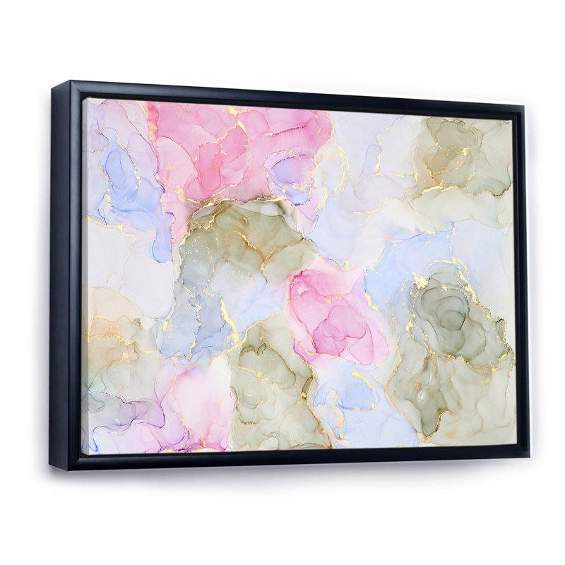 Mauve et bleu, luxe abstrait, fluide VI - peinture sur toile, H 24 po x l 32 po x P 1 po, Cadre flottant noir