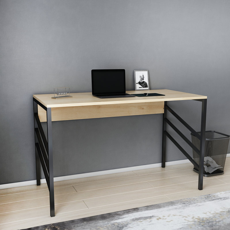 Ricka Modern Writing Desk With Metal Legs, Brown/Black