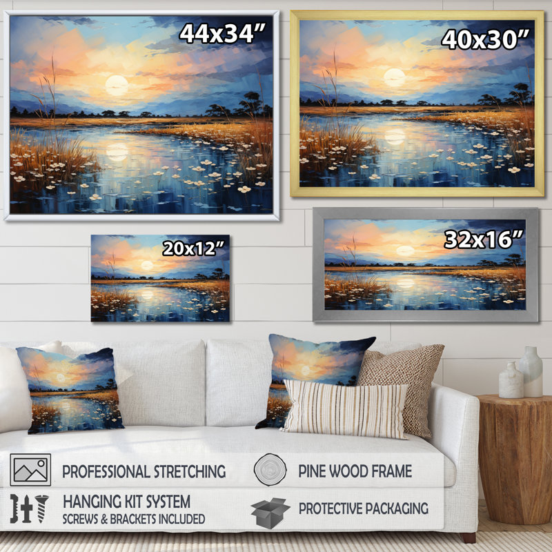 " Blue Sky Infinite Azure Patchwork ", Gold Single Picture Framed, 12" H x 20" W x 1" D