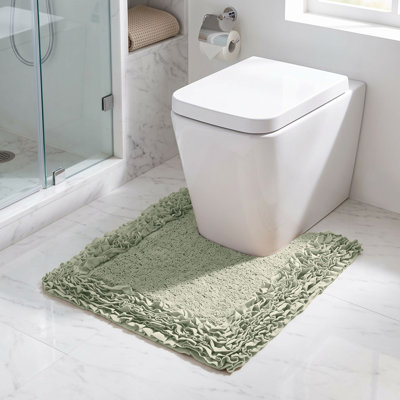 Cabeza 100% Cotton Tufted U-Shaped Contour Bath Rug, Soft Absorbent Toilet Mat with Non-Slip Spray Latex Backing, Decorative Ruffle Border, 20" x 20", Sage