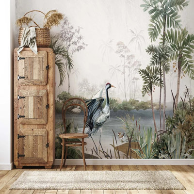 Tropical Crane By The Riverbank