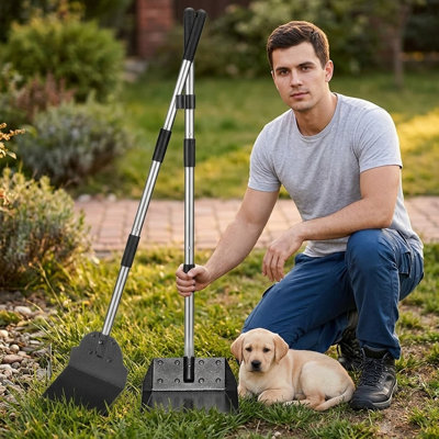 Ensemble de pelles, de plateaux et de pelles réglables à poignées longues avec bac, nettoyage sans courbure pour les chiens de taille moyenne et grande