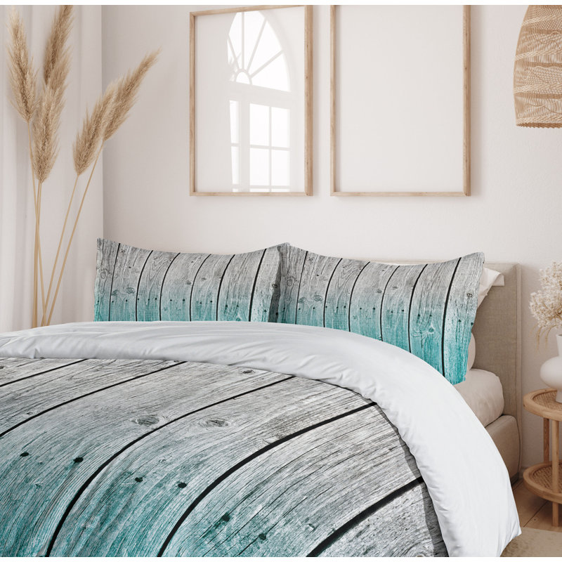 Twin Gray and Green Polyester Rustic Duvet Cover Set
