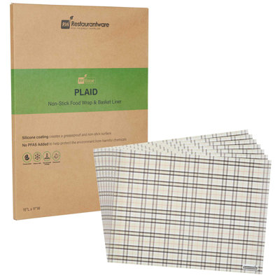 Restaurantware-RW Base 15 x 11 Inch Deli Papers, 2000 Greaseproof Sandwich Wrapping Papers - No Added PFAS, Plaid Design, Paper Food Basket Liners, Microwavable, Pre-Cut Style, Sustainable