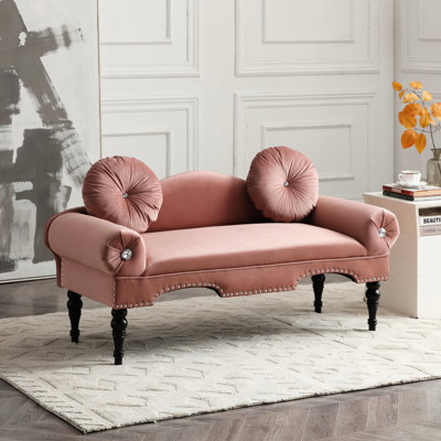 Revêtement en velours 2 places 2 places, 54 po pour le salon et la chambre à coucher, garniture cloutée, pieds en bois, coussins de coussin, canapé moderne de 54 po de largeur avec garniture moelleuse et confortable,