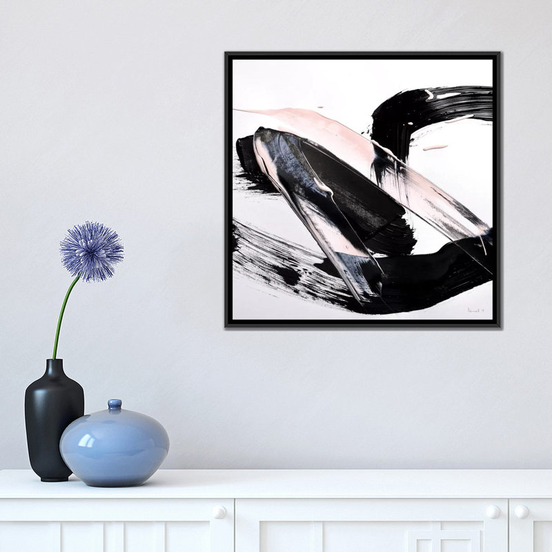 «Peach Black Blast», impression sur toile, H 18 po x l 18 po x P 1,5 po, Toile avec cadre noir, Pas de tapis