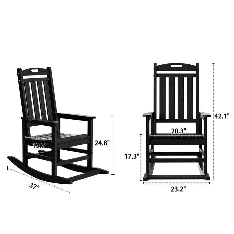 Ensemble de 2 chaises berçantes d'extérieur Hdpe, Noir, noir, noir, noir