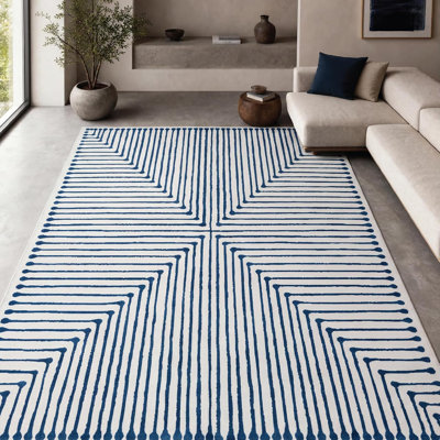 Teos - tapis d'intérieur lavable à la machine - tapis ivoire bleu 9 pi x 12 pi