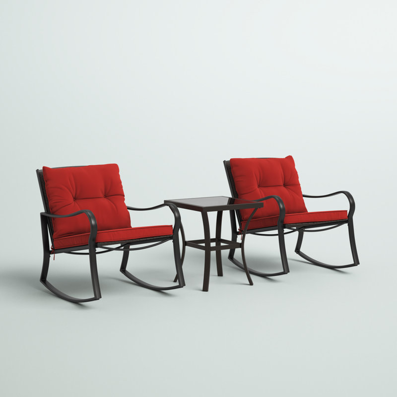 Ensemble de patio d'extérieur avec coussins 3 pièces Prciado, Bourgogne