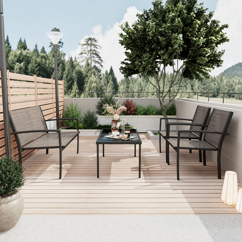 Onika 4 Piece Patio Conversation Set, Beige