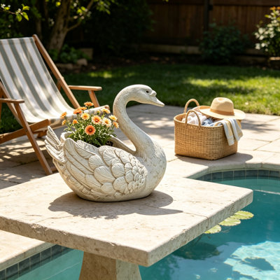 Resin Swan Shaped Flower Pot, 12.6-in Tall Outdoor Swan Statue Planter for Pond Patio Lawn Backyard Landscape Ornament Garden Sculpture, A