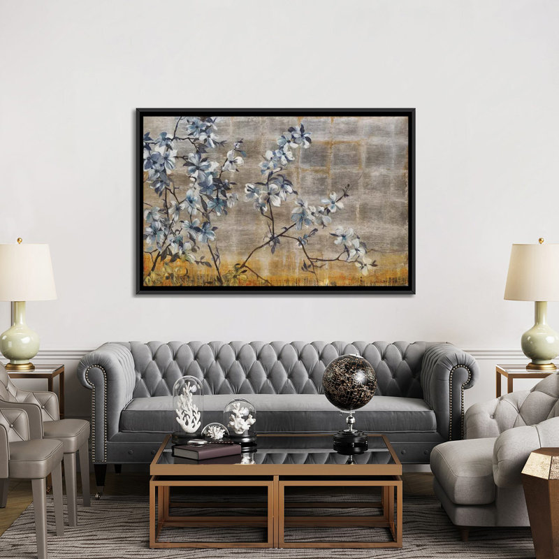 «Silver Dogwood», reproduction sur toile, H 18 po x l 26 po x P 1,5 po, Toile avec cadre noir, Pas de tapis