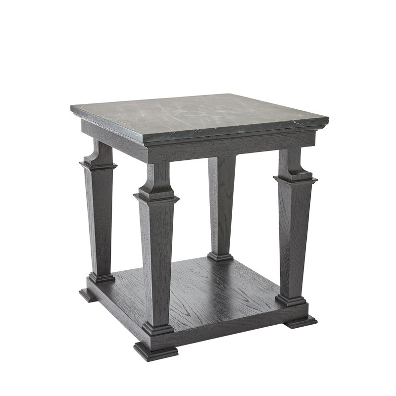 Marble End Table, Black Top/Black Base