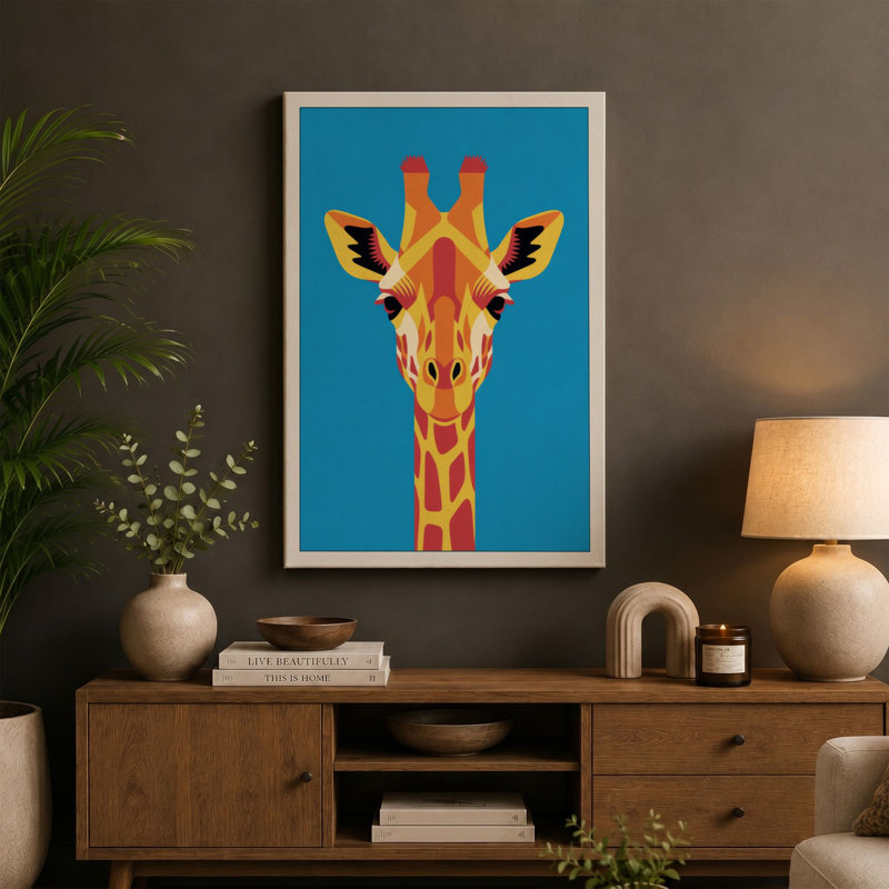 Giraffe Head Bold Modern - Wrapped Canvas, 18x12 - 45.7 x 30.5 cm, Taupe Border