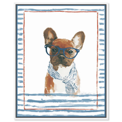 Puppy with Glasses II Canvas Print Fun Dog Wall Decor by Art Remedy, White Frame, 30 x 36