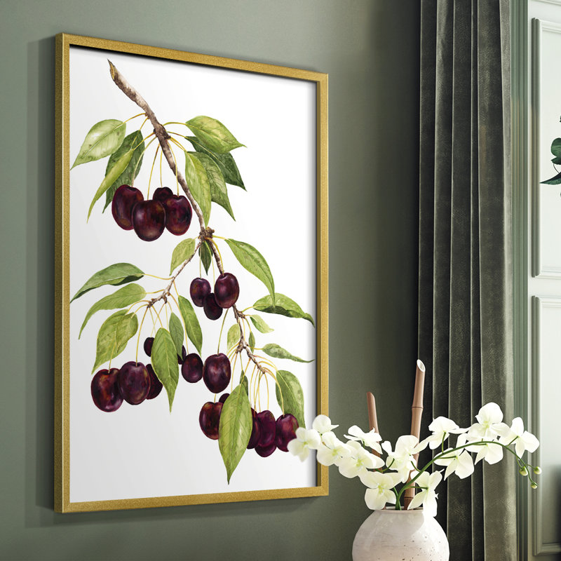 Watercolor Cherries, reproduction encadrée - bois massif, Or, H 28 po x l 22 po
