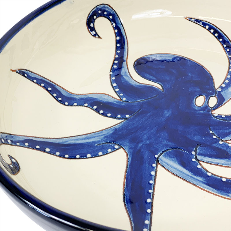 Beachcrest Home Ceramic Salad Bowl, White/Blue
