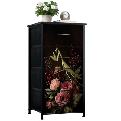 Commode pour chambre à coucher avec 4 tiroirs de rangement Commode florale gothique foncé Moody Botanical Vintage Commode sculptée noire Commode en acier à armoires en tissu